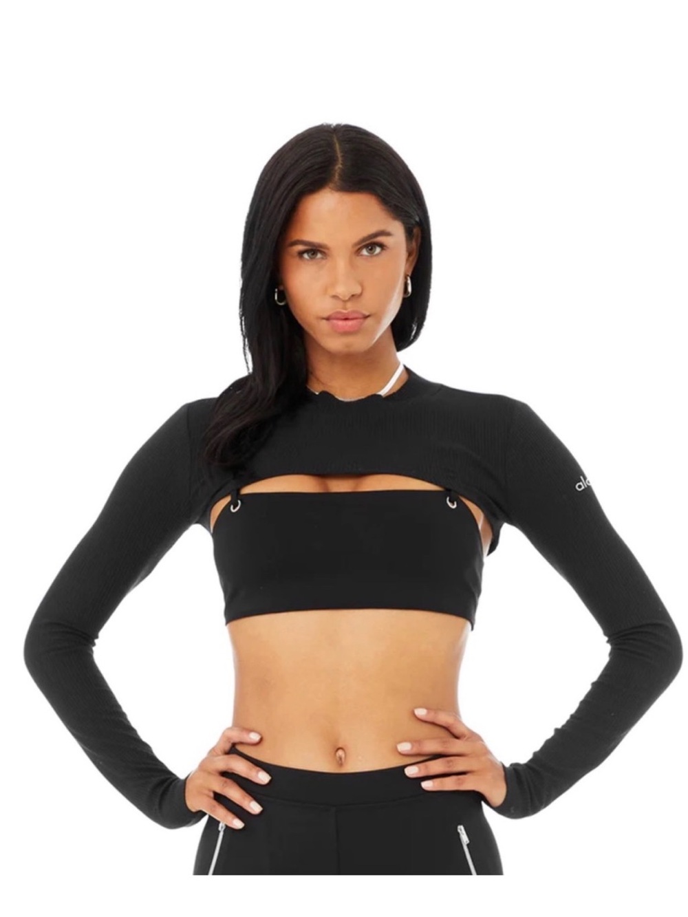 Alo Yoga thrill seeker ribbed long sleeve black shrug
